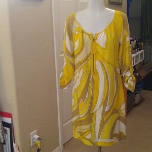 Beth Bowley(Anthropologie) yellow  print silk dress small w/ front Zipper detail